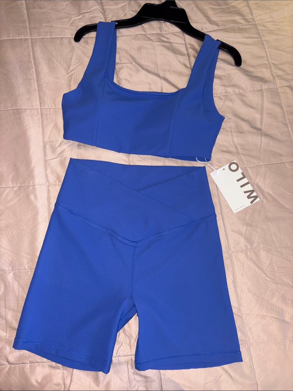 NWT Wilo Cobalt Blue Ribbed Bra and Short set. Size S